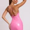 Kendall Vinyl Tie Back Scoop Neck Mini Dress in Pink