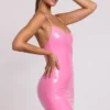 Kendall Vinyl Tie Back Scoop Neck Mini Dress in Pink