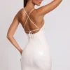 Kendall Vinyl Tie Back Scoop Neck Mini Dress in White