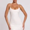 Kendall Vinyl Tie Back Scoop Neck Mini Dress in White