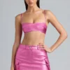 Kennedy Metallic Denim Cropped Bralette in Deep Pink Kennedy Metallic Denim Cropped Bralette in Deep Pink