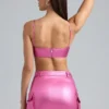 Kennedy Metallic Denim Cropped Bralette in Deep Pink Kennedy Metallic Denim Cropped Bralette in Deep Pink