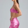 Kennedy Metallic Denim Cropped Bralette in Deep Pink Kennedy Metallic Denim Cropped Bralette in Deep Pink
