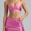 Kennedy Metallic Denim Cropped Bralette in Deep Pink Kennedy Metallic Denim Cropped Bralette in Deep Pink