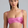 Kennedy Metallic Denim Cropped Bralette in Deep Pink Kennedy Metallic Denim Cropped Bralette in Deep Pink