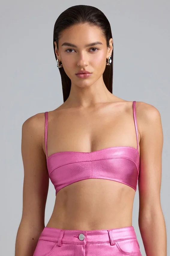 Kennedy Metallic Denim Cropped Bralette in Deep Pink Kennedy Metallic Denim Cropped Bralette in Deep Pink