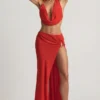 Keona Mid-Rise Split Maxi Skirt in Chilli Red
