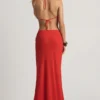 Keona Mid-Rise Split Maxi Skirt in Chilli Red
