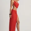 Keona Mid-Rise Split Maxi Skirt in Chilli Red