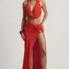 Keona Mid-Rise Split Maxi Skirt in Chilli Red