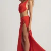 Keona Mid-Rise Split Maxi Skirt in Chilli Red