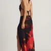 Keona Mid-Rise Split Maxi Skirt in Red Blurred Print