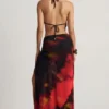 Keona Mid-Rise Split Maxi Skirt in Red Blurred Print