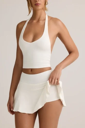 Keoni Modal Low-Rise Ruched Mini Skort in White