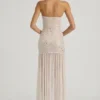 Kerra Semi-Sheer Embellished Asymmetric Maxi Dress in White