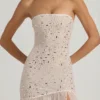 Kerra Semi-Sheer Embellished Asymmetric Maxi Dress in White