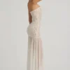 Kerra Semi-Sheer Embellished Asymmetric Maxi Dress in White