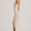 Kerra Semi-Sheer Embellished Asymmetric Maxi Dress in White