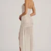 Kerra Semi-Sheer Embellished Asymmetric Maxi Dress in White