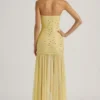 Kerra Semi-Sheer Embellished Asymmetric Maxi Dress in Yellow