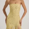 Kerra Semi-Sheer Embellished Asymmetric Maxi Dress in Yellow