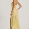 Kerra Semi-Sheer Embellished Asymmetric Maxi Dress in Yellow