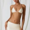 Keshi Pearl-Detail Triangle Bikini Top in Pearl White