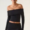 Kesia Modal Off-Shoulder Long-Sleeve Top in Black Kesia Modal Off-Shoulder Long-Sleeve Top in Black