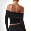Kesia Modal Off-Shoulder Long-Sleeve Top in Black Kesia Modal Off-Shoulder Long-Sleeve Top in Black