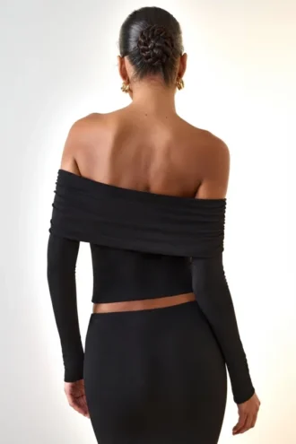 Kesia Modal Off-Shoulder Long-Sleeve Top in Black