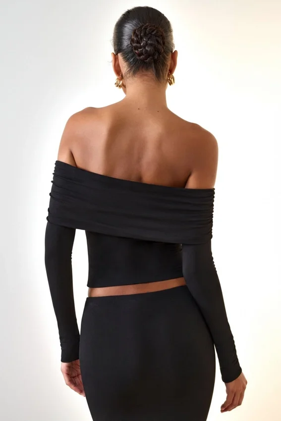 Kesia Modal Off-Shoulder Long-Sleeve Top in Black Kesia Modal Off-Shoulder Long-Sleeve Top in Black