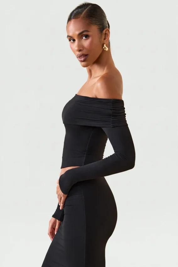 Kesia Modal Off-Shoulder Long-Sleeve Top in Black Kesia Modal Off-Shoulder Long-Sleeve Top in Black