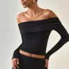 Kesia Modal Off-Shoulder Long-Sleeve Top in Black Kesia Modal Off-Shoulder Long-Sleeve Top in Black
