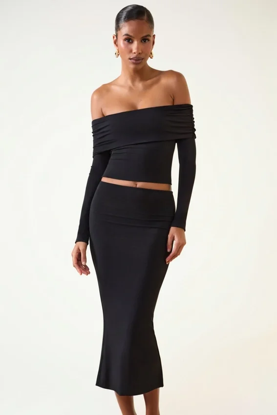 Kesia Modal Off-Shoulder Long-Sleeve Top in Black Kesia Modal Off-Shoulder Long-Sleeve Top in Black