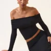 Kesia Modal Off-Shoulder Long-Sleeve Top in Black Kesia Modal Off-Shoulder Long-Sleeve Top in Black