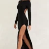 Kiah Long Sleeve Backless Maxi Dress in Black