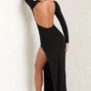 Kiah Long Sleeve Backless Maxi Dress in Black