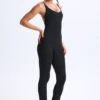 Kiki Modal Plunge Open-Back Flared Jumpsuit in Black