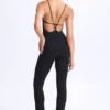 Kiki Modal Plunge Open-Back Flared Jumpsuit in Black