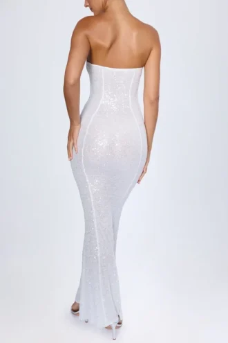 Kinsley Embellished Cut-Out Bandeau Maxi Dress in White