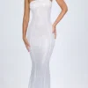 Kinsley Embellished Cut-Out Bandeau Maxi Dress in White
