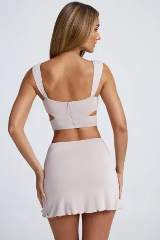 Kira Hardware Detail Cut-Out Crop Top in Sky Grey