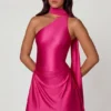 Kiraz Asymmetric Scarf-Detail Mini Dress in Hot Pink