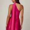 Kiraz Asymmetric Scarf-Detail Mini Dress in Hot Pink