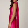 Kiraz Asymmetric Scarf-Detail Mini Dress in Hot Pink