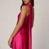 Kiraz Asymmetric Scarf-Detail Mini Dress in Hot Pink