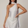 Kiraz Asymmetric Scarf-Detail Mini Dress in White Kiraz Asymmetric Scarf-Detail Mini Dress in White