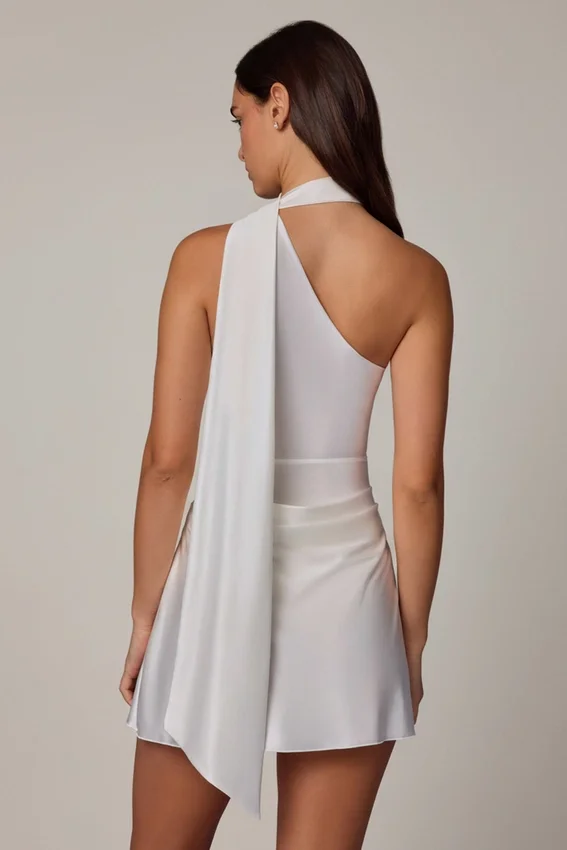 Kiraz Asymmetric Scarf-Detail Mini Dress in White Kiraz Asymmetric Scarf-Detail Mini Dress in White