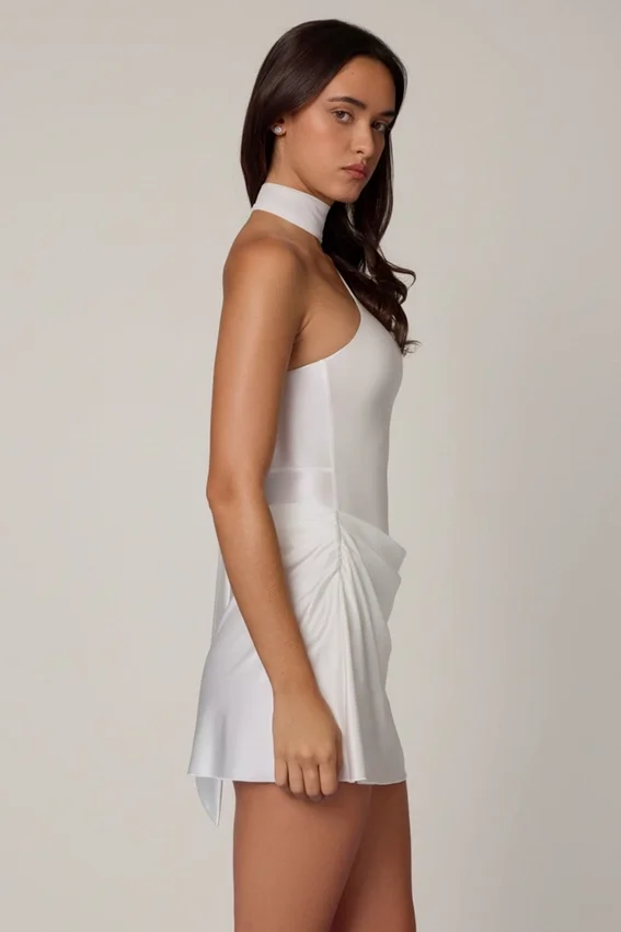 Kiraz Asymmetric Scarf-Detail Mini Dress in White Kiraz Asymmetric Scarf-Detail Mini Dress in White