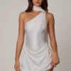 Kiraz Asymmetric Scarf-Detail Mini Dress in White Kiraz Asymmetric Scarf-Detail Mini Dress in White